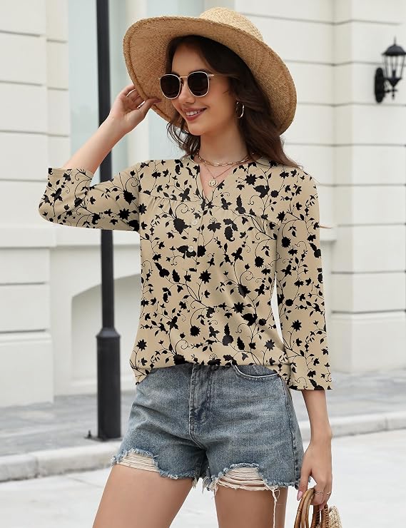 Womens Tops 3/4 Sleeve Botton Down Shirts