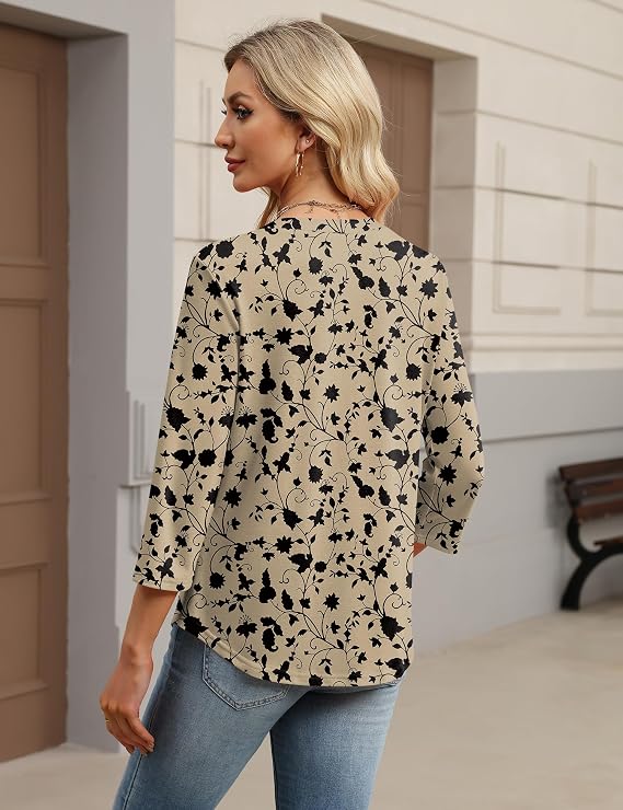 Womens Tops 3/4 Sleeve Botton Down Shirts