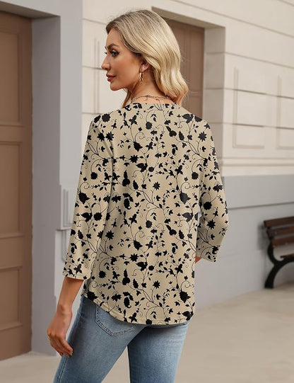 Womens Tops 3/4 Sleeve Botton Down Shirts
